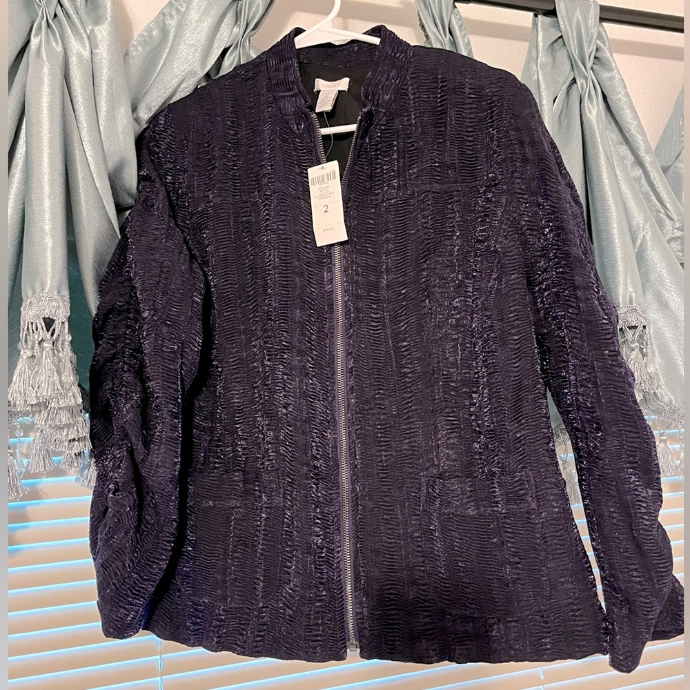 Chicos size 2 NWT Victorian Purple Scrunchy Moto Jacket